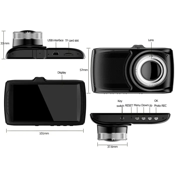 3.5 Dashcam Autokamera OKEEY Dash Cam Auto Kamera LCD-Bildschirm 1080P FHD mit 170° Weitwinkelobjektiv Nachtsicht und G-Sensor Parkmonitor Loop-Aufnahme Bewegungserkennung WDR 
